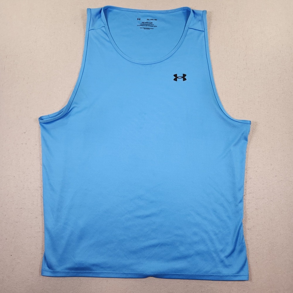 Under Armour Tech Tank Shirt Mens 2XL  Light Blue Sleeveless Heat Gear Fitted